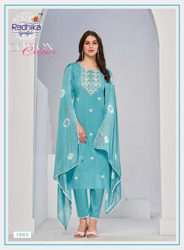 Radhika Cotton Culture Vol 1 Embroidery Kurti Pant With Dupatta